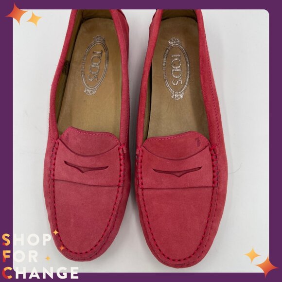 Red Tod's Gommino Pink Suede Loafers size 39.5 EU size 9 US - Picture 6 of 6